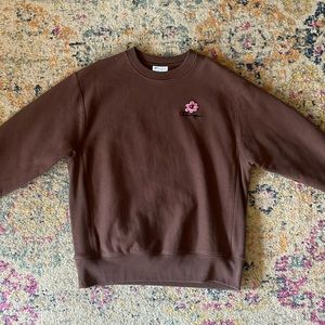 Brown Champion Reverse Weave Crew Neck — men’s or women’s large / floral design